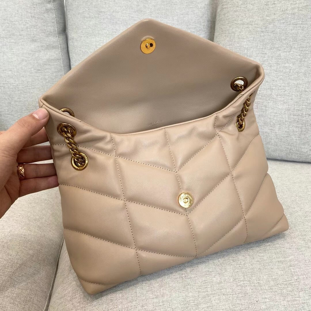 Saint Laurent Loulou Puffer Small Shoulder Bag in Quilted Lambskin Leather - Beige