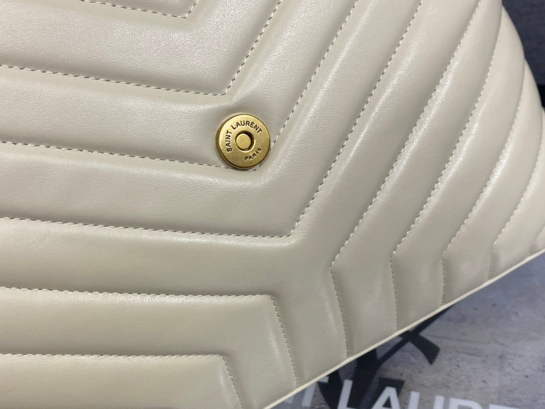 Saint Laurent Loulou Small Shoulder Bag in Quilted Leather - Cream with Gold Hardware