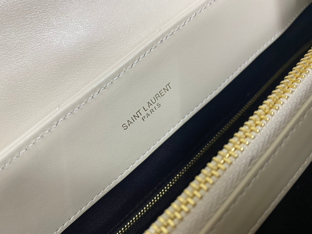 Saint Laurent Loulou Small Shoulder Bag in Quilted Leather - Cream with Gold Hardware