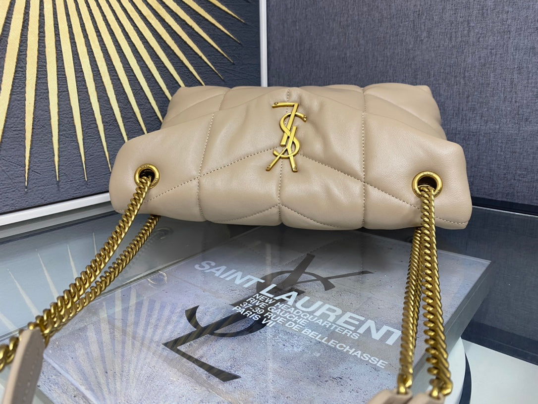 Saint Laurent Loulou Puffer Medium Chain Bag in Quilted Lambskin - Beige