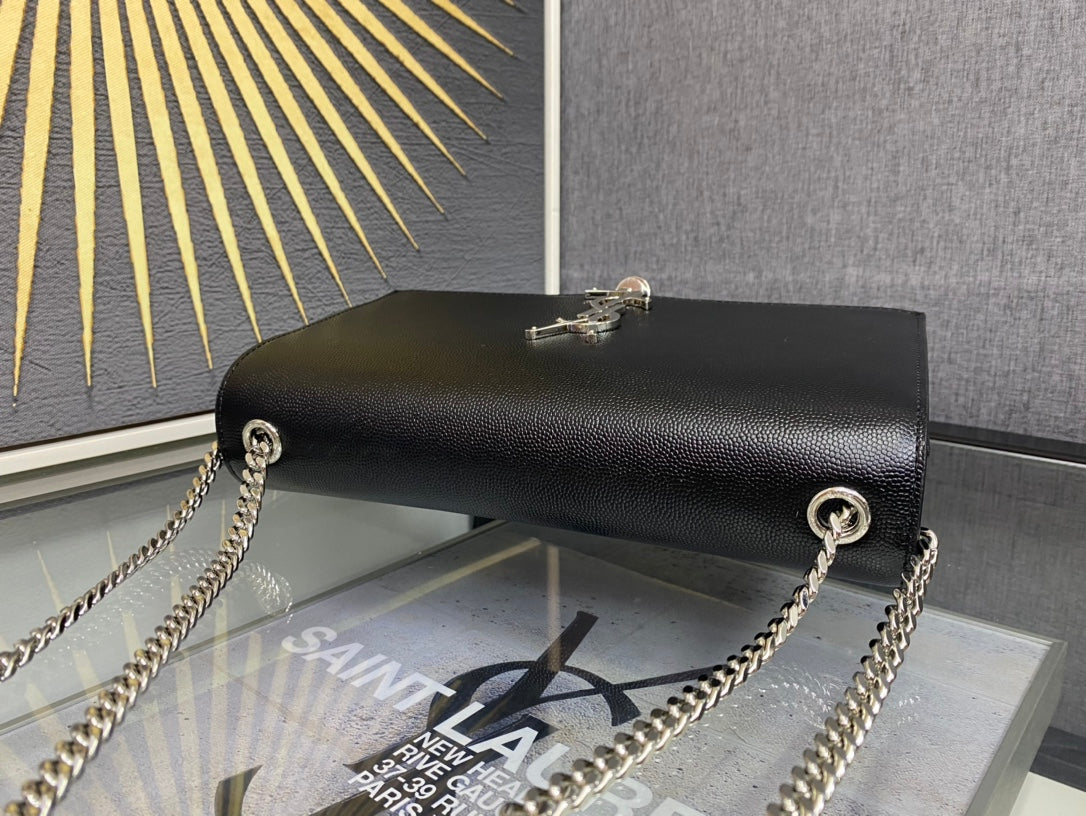 Saint Laurent Kate Medium Monogram Shoulder Bag with Tassel - Black Grain de Poudre Leather
