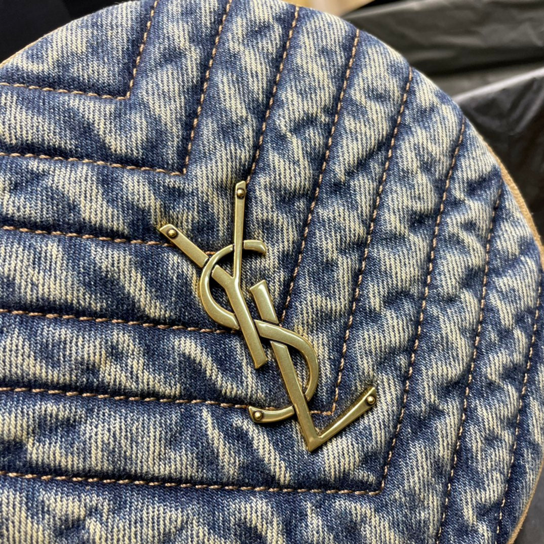 Saint Laurent Vinyle Round Camera Bag in Monogram Canvas and Leather