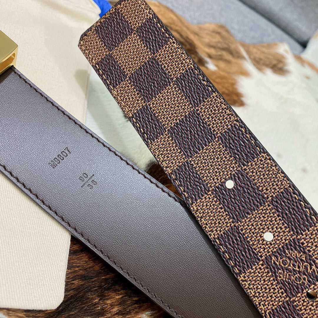 Louis Vuitton LV Initiales 40mm Belt Damier Ebene Canvas Gold Buckle Brown