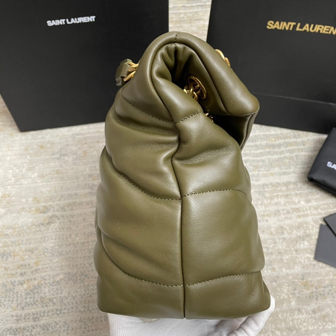 Saint Laurent Loulou Puffer Small Bag in Olive Green Quilted Lambskin