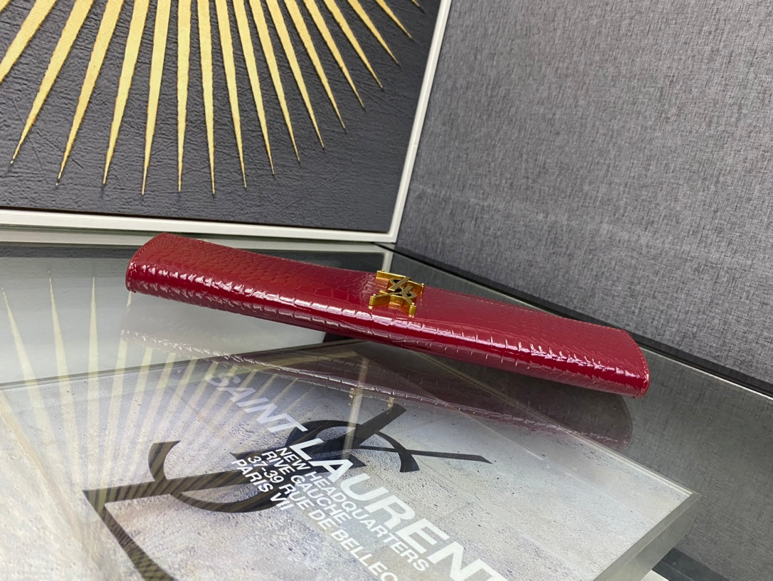 Saint Laurent Uptown Pouch in Crocodile-Embossed Leather - Red