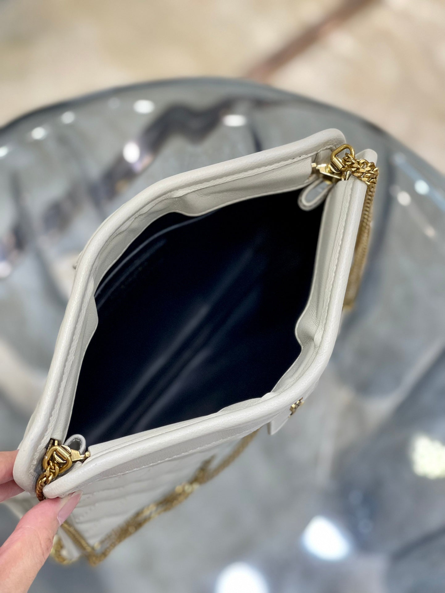 Saint Laurent Gaby Quilted Leather Shoulder Bag - Cream Off-White with Gold Hardware