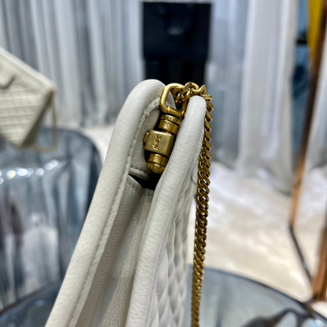 Saint Laurent Gaby Quilted Leather Shoulder Bag - Cream Off-White with Gold Hardware