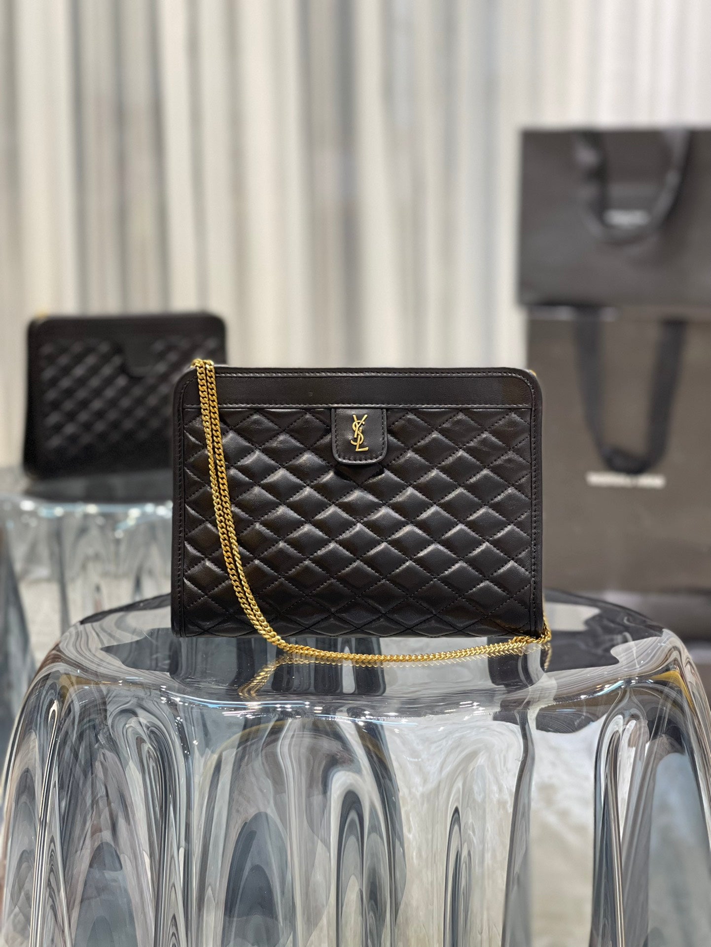 Saint Laurent Gaby Quilted Leather Pouch Bag - Black/Gold