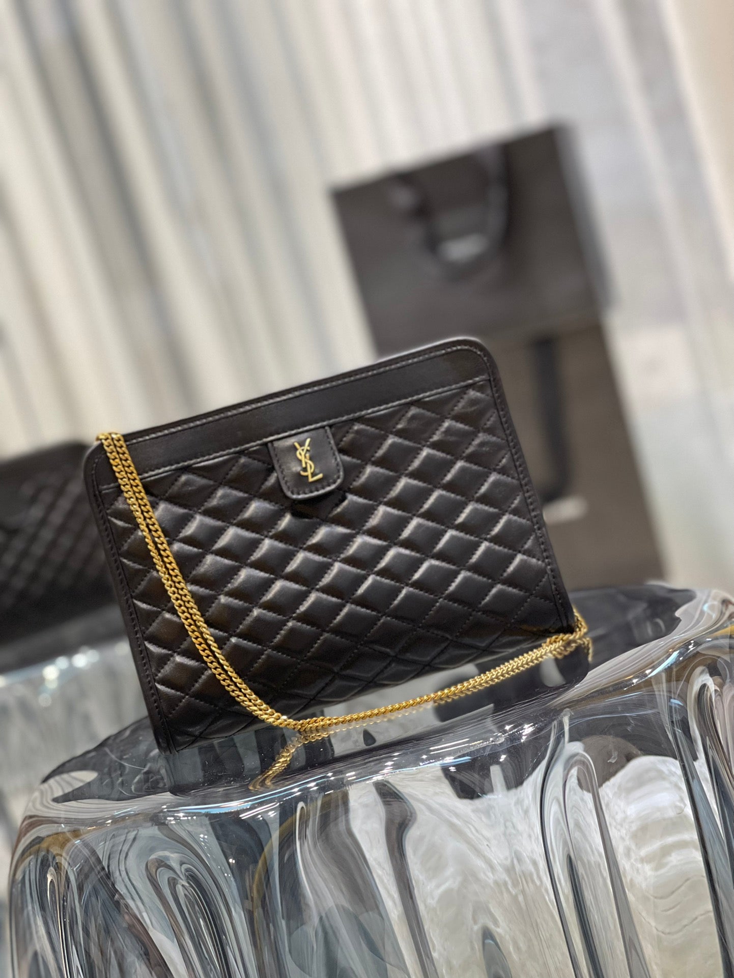 Saint Laurent Gaby Quilted Leather Pouch Bag - Black/Gold