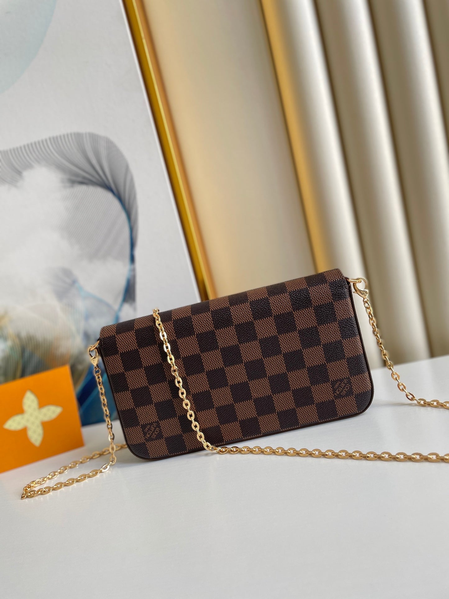 Elegant Brown Checkered Chain Crossbody Bag - Women's Mini Pochette Clutch