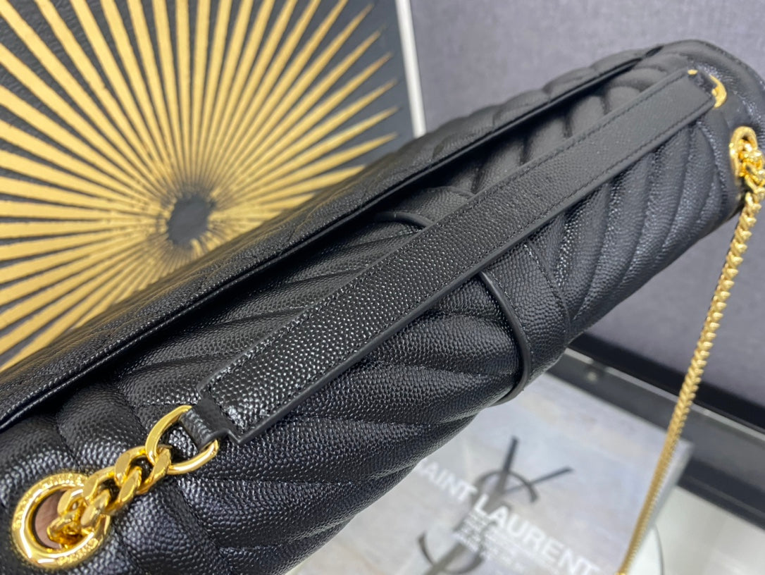 Saint Laurent Large Envelope Bag Mix Matelassé Leather - Black