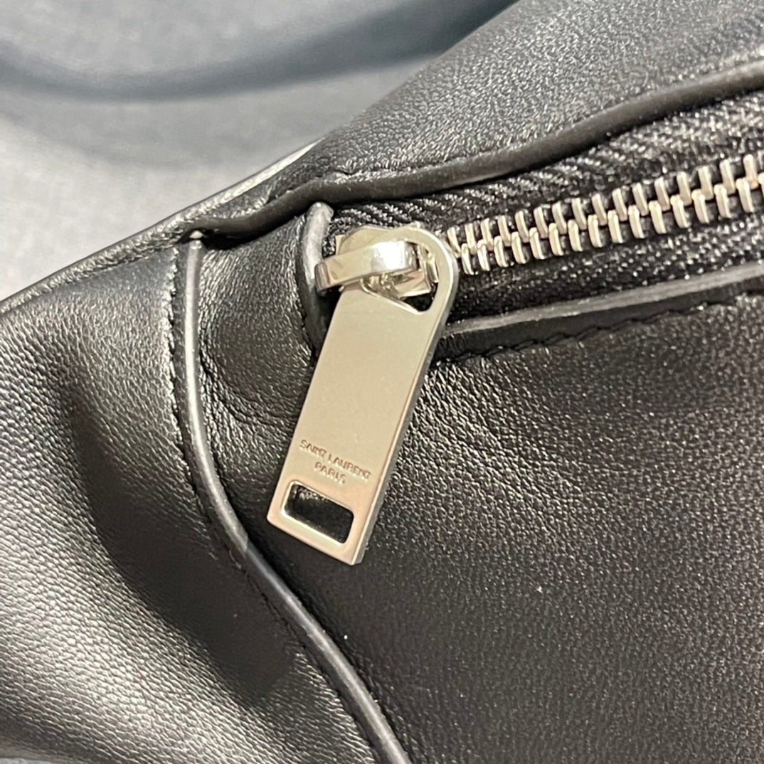 Saint Laurent Cassandre Leather Belt Bag in Black with Silver-Tone Hardware