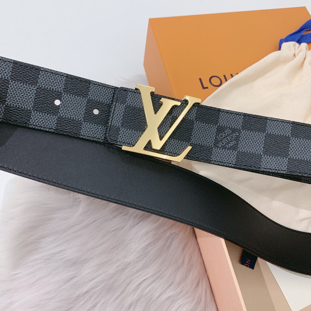Louis Vuitton LV Initiales 40mm Belt - Damier Graphite Canvas with Gold Buckle, Luxury Designer Accessory for Men