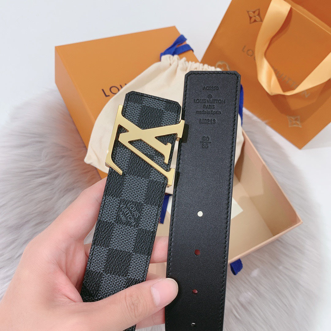 Louis Vuitton LV Initiales 40mm Belt - Damier Graphite Canvas with Gold Buckle, Luxury Designer Accessory for Men