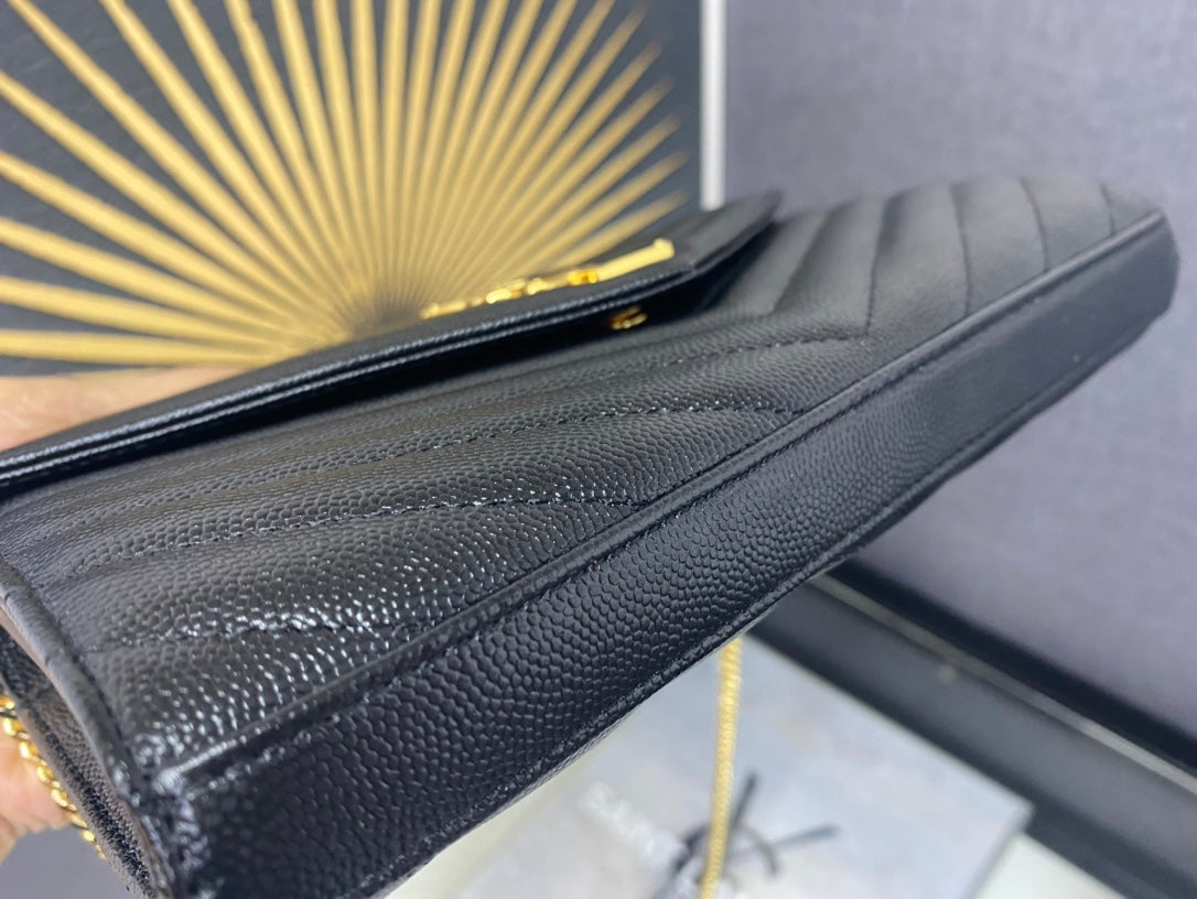 Saint Laurent Cassandre Matelassé Leather Wallet on Chain - Black/Gold