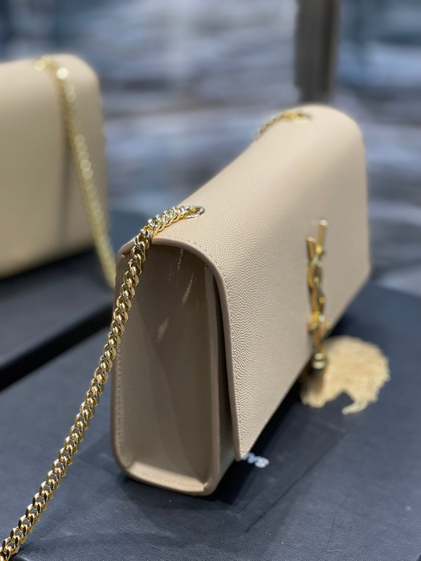 Saint Laurent Kate Small Tassel Chain Bag in Beige Leather