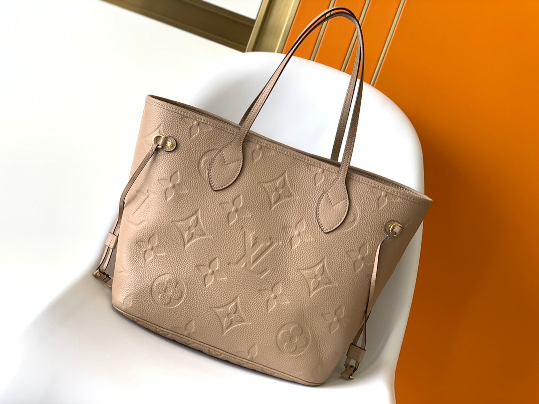 Louis Vuitton Neverfull MM Monogram Empreinte Leather Tote Bag - Beige