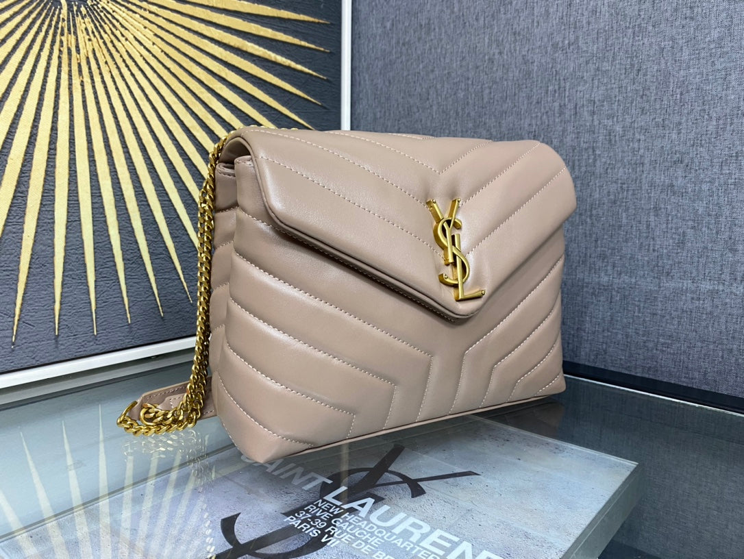 Saint Laurent Loulou Medium Chain Bag in Quilted Leather - Beige