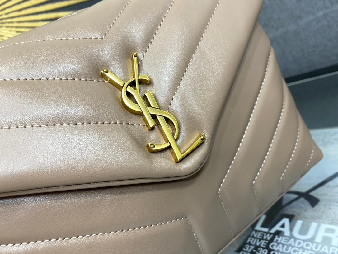 Saint Laurent Loulou Medium Chain Bag in Quilted Leather - Beige