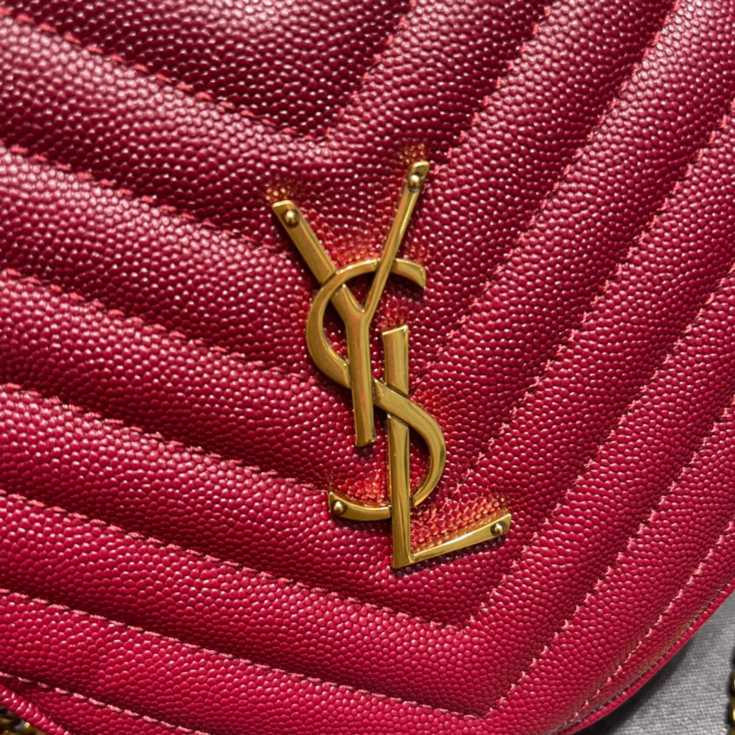 Saint Laurent Vinyle Round Camera Bag in Chevron-Quilted Leather - Red