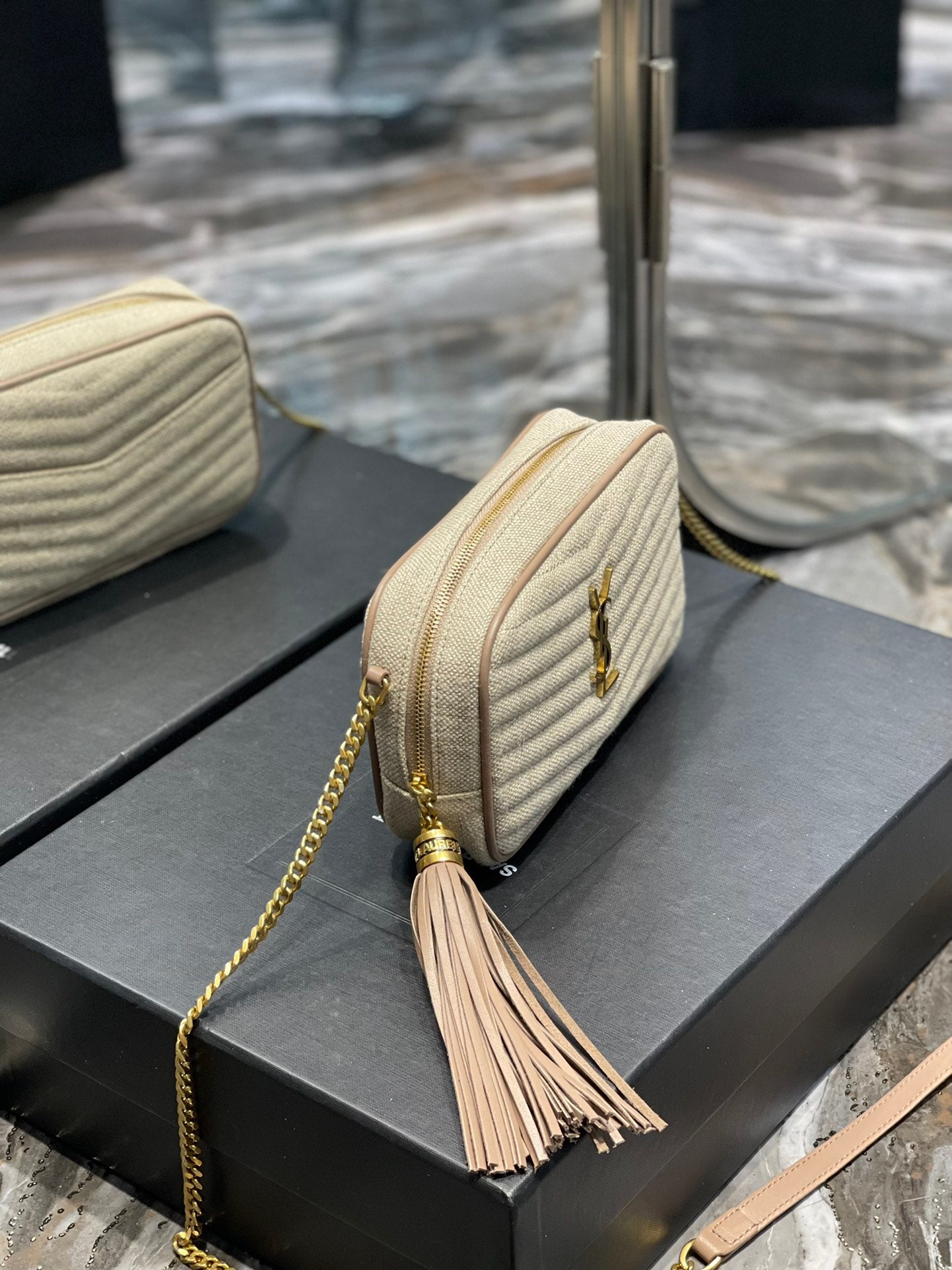 Saint Laurent Mini Lou Quilted Leather Crossbody Bag - Beige
