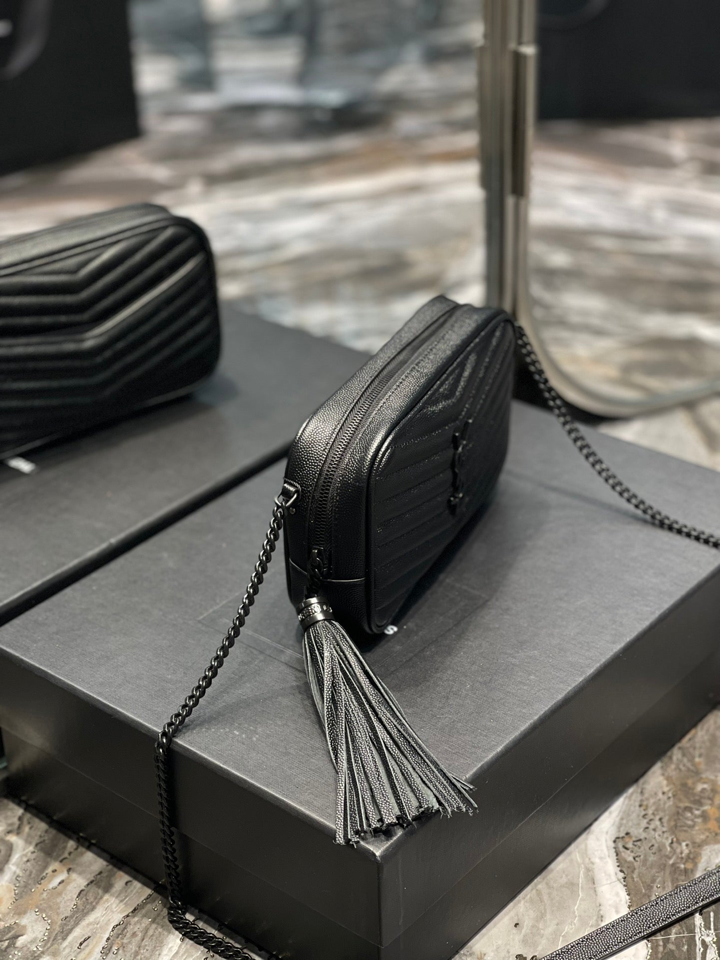Saint Laurent Lou Mini Bag in Quilted Leather with Tassel - Black