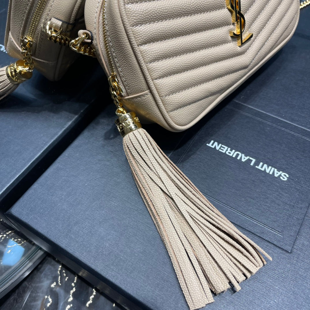 Saint Laurent Lou Mini Bag in Quilted Grain de Poudre Embossed Leather - Beige