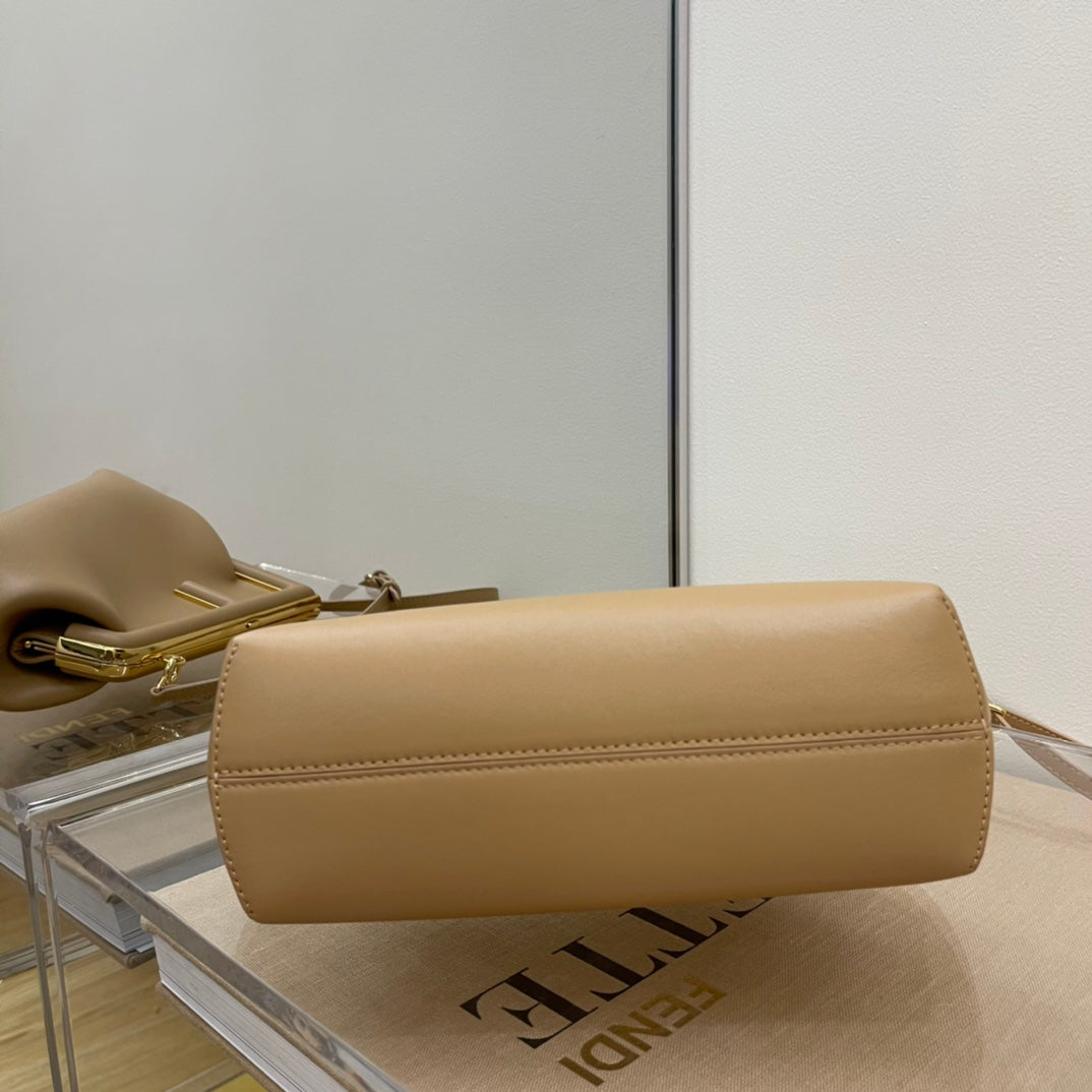 Women's Tan Leather Geometric Frame Clutch Bag with Detachable Gold Chain