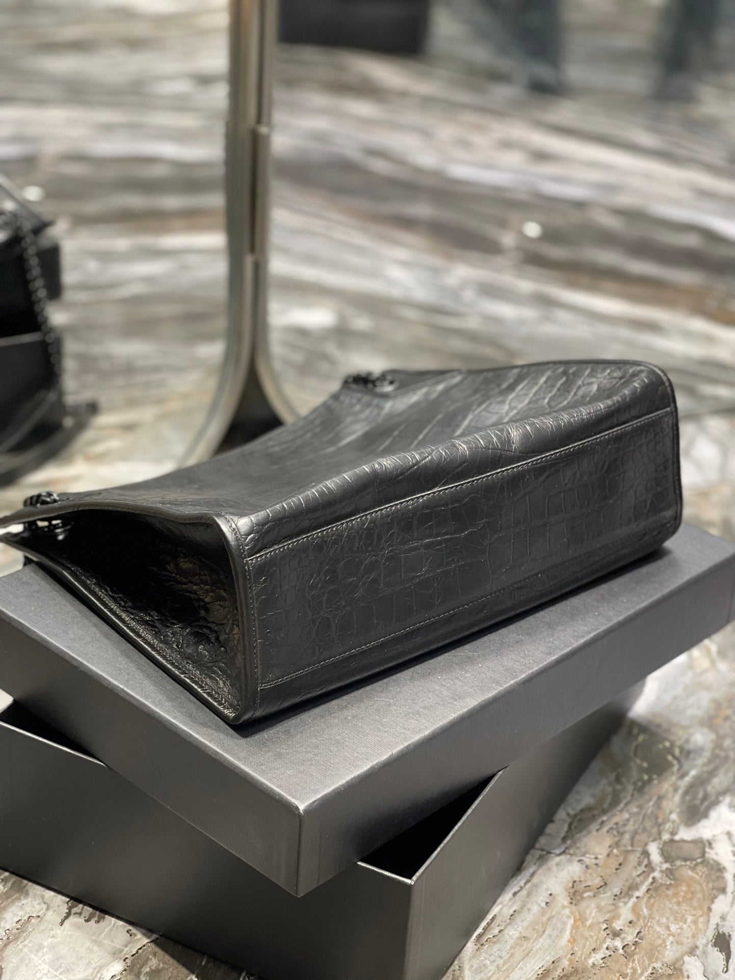 Saint Laurent Niki Medium Shoulder Bag in Crinkled Vintage Leather - Black