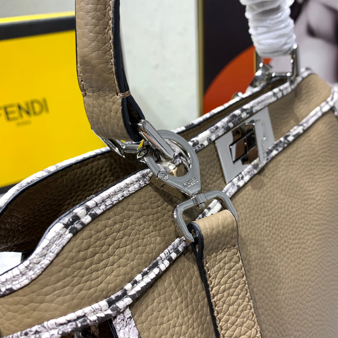 Fendi Peekaboo Leather Top Handle Bag - Taupe with FF Logo Trim