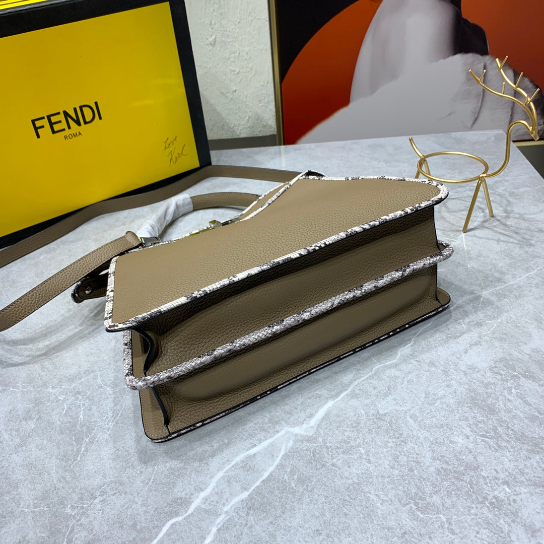 Fendi Peekaboo Leather Top Handle Bag - Taupe with FF Logo Trim