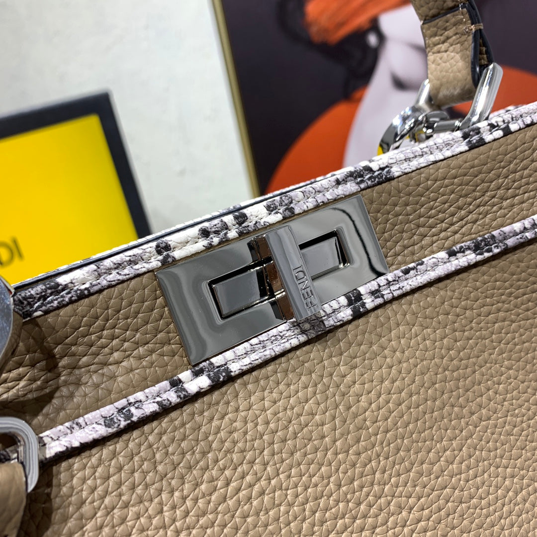 Fendi Peekaboo Leather Top Handle Bag - Taupe with FF Logo Trim
