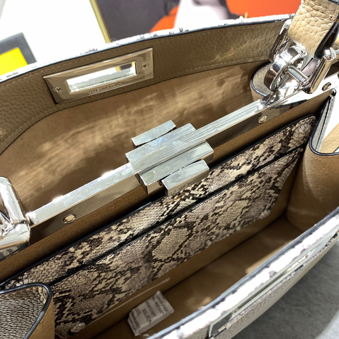 Fendi Peekaboo Medium Leather Handbag - Taupe with Zucca Lining