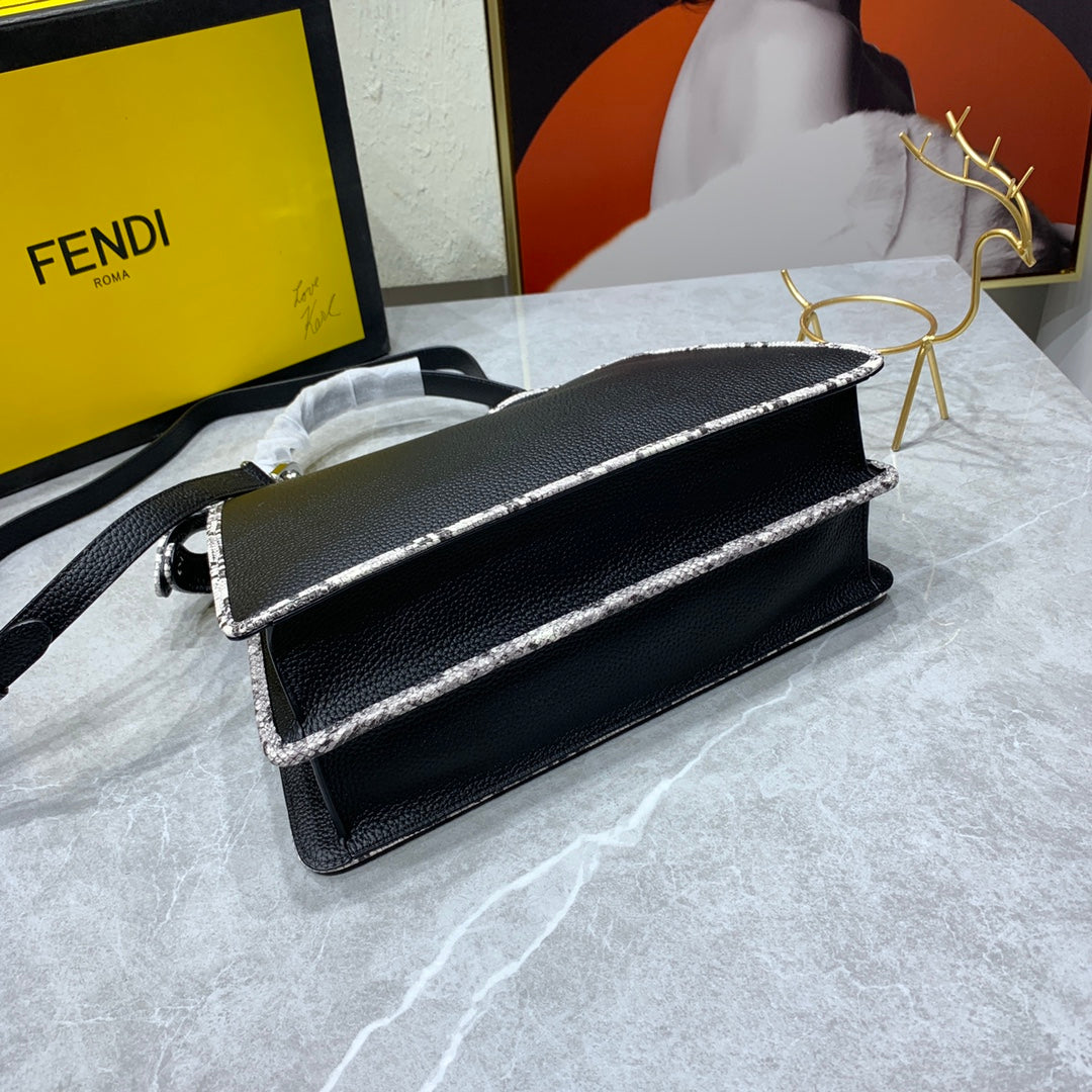 Fendi Peekaboo Medium Black Leather Top Handle Bag with Shoulder Strap