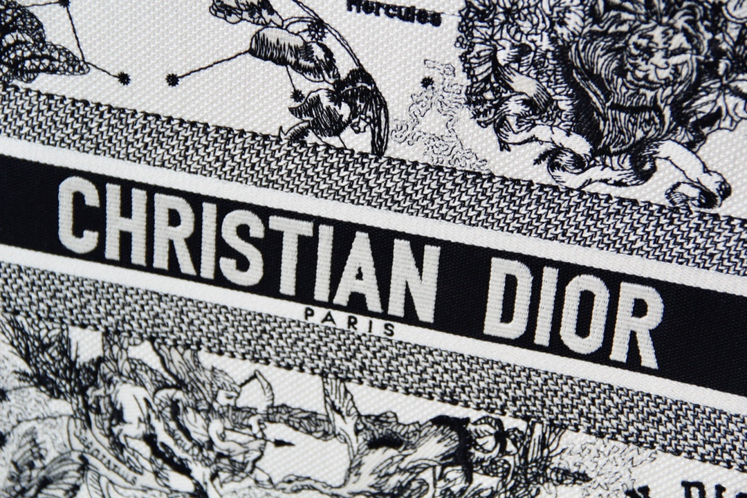 Christian Dior Book Tote White and Black Zodiac Print Canvas Bag