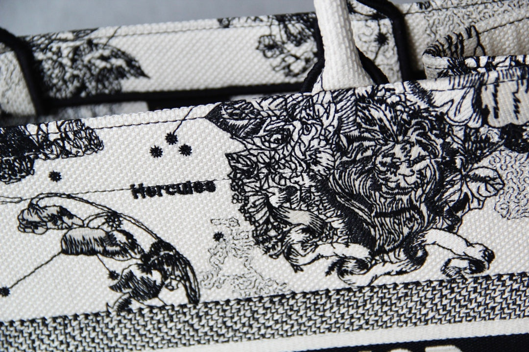 Christian Dior Book Tote White and Black Zodiac Print Canvas Bag
