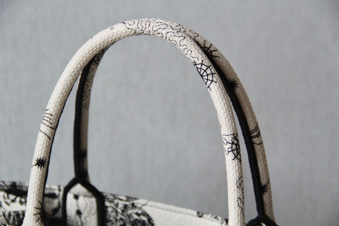 Christian Dior Book Tote White and Black Zodiac Print Canvas Bag