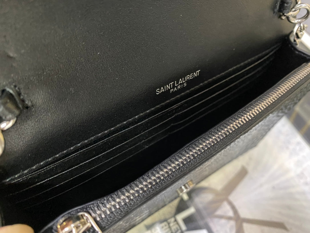 Saint Laurent Kate Small Tassel Bag in Crocodile-Embossed Leather - Black