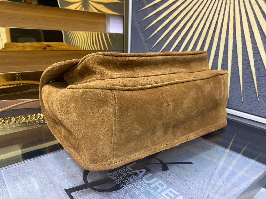 Saint Laurent Medium Niki Shoulder Bag in Tan Suede with Gold Hardware