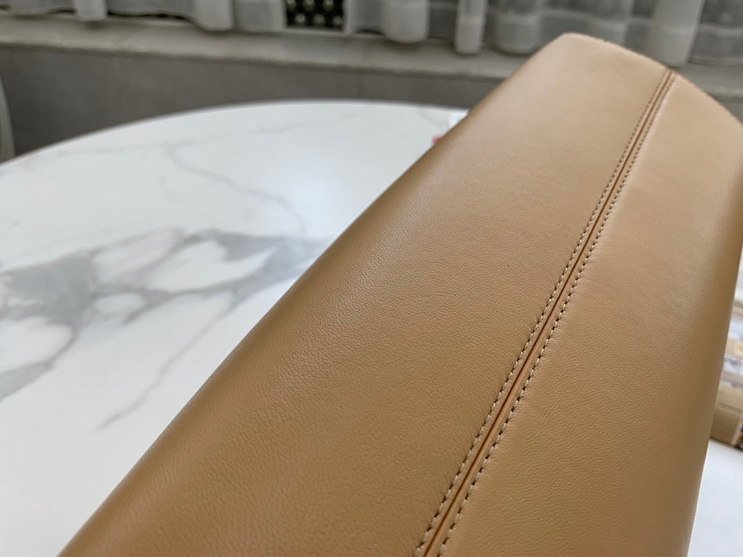 Tan Leather Asymmetric Frame Clutch Bag - Modern Women's Shoulder Bag