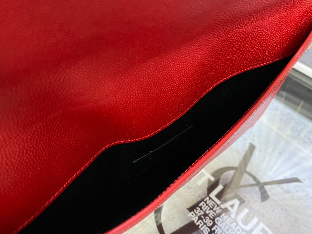 Saint Laurent Monogram Leather Envelope Clutch - Red