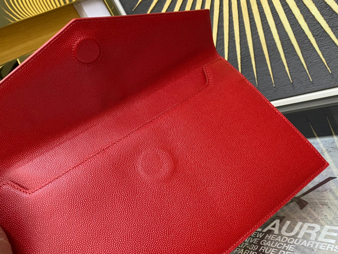 Saint Laurent Monogram Leather Envelope Clutch - Red