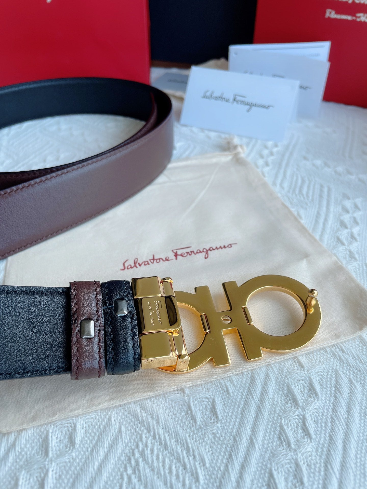 Salvatore Ferragamo Men's Gancini Reversible Leather Belt - Brown and Black with Gold-Tone Buckle