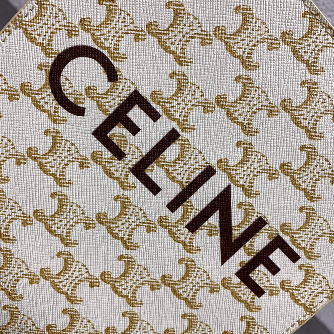 Celine Mini Vertical Cabas in Triomphe Canvas White/Tan