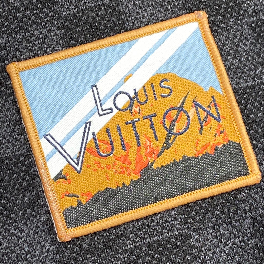 Louis Vuitton Damier Graphite Wool Scarf with Multi-Color Travel Patches, Black and Grey Designer Winter Accessory