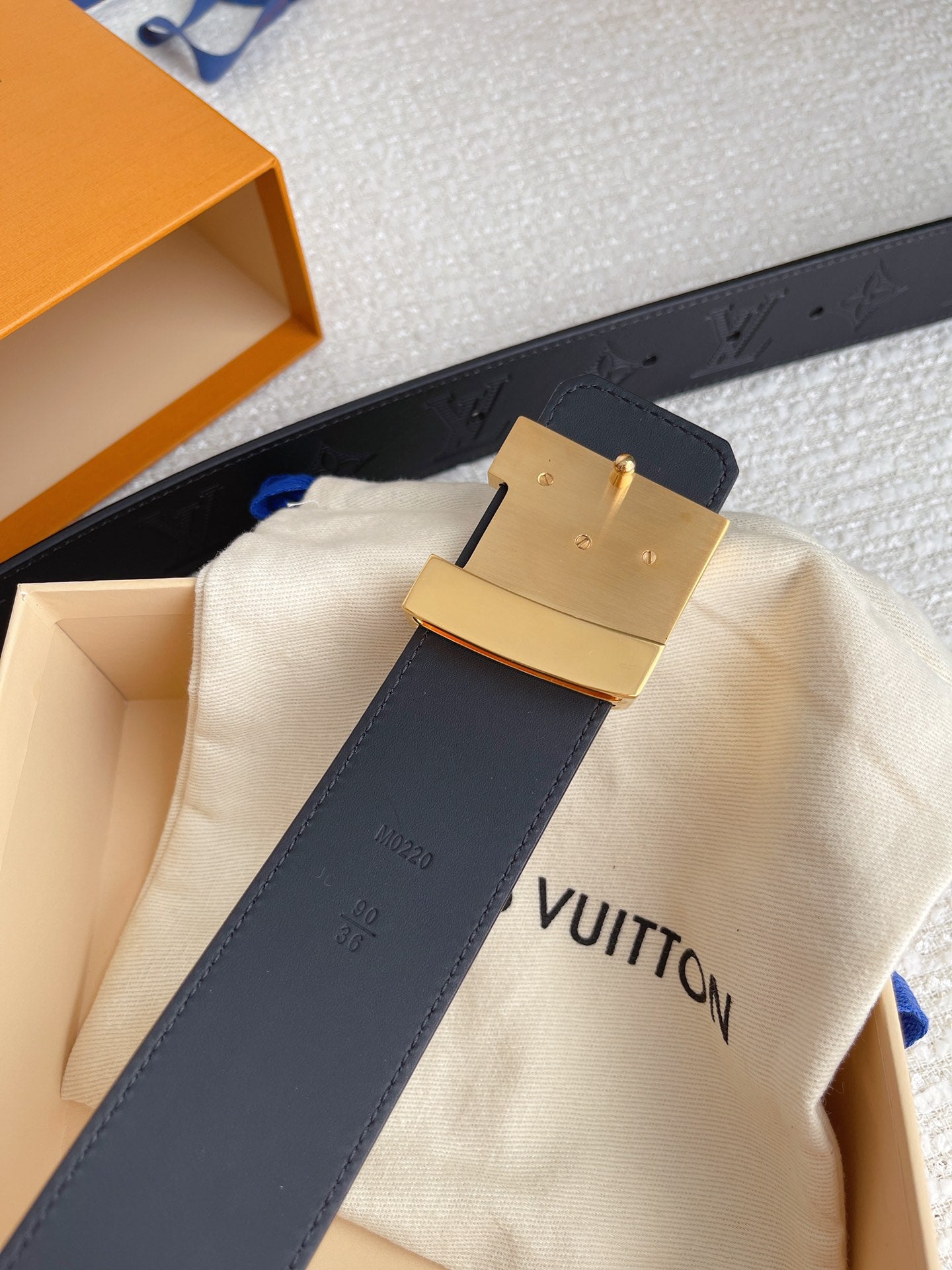 Louis Vuitton LV Initials Belt in Black Monogram Shadow Leather with Gold-Tone Buckle