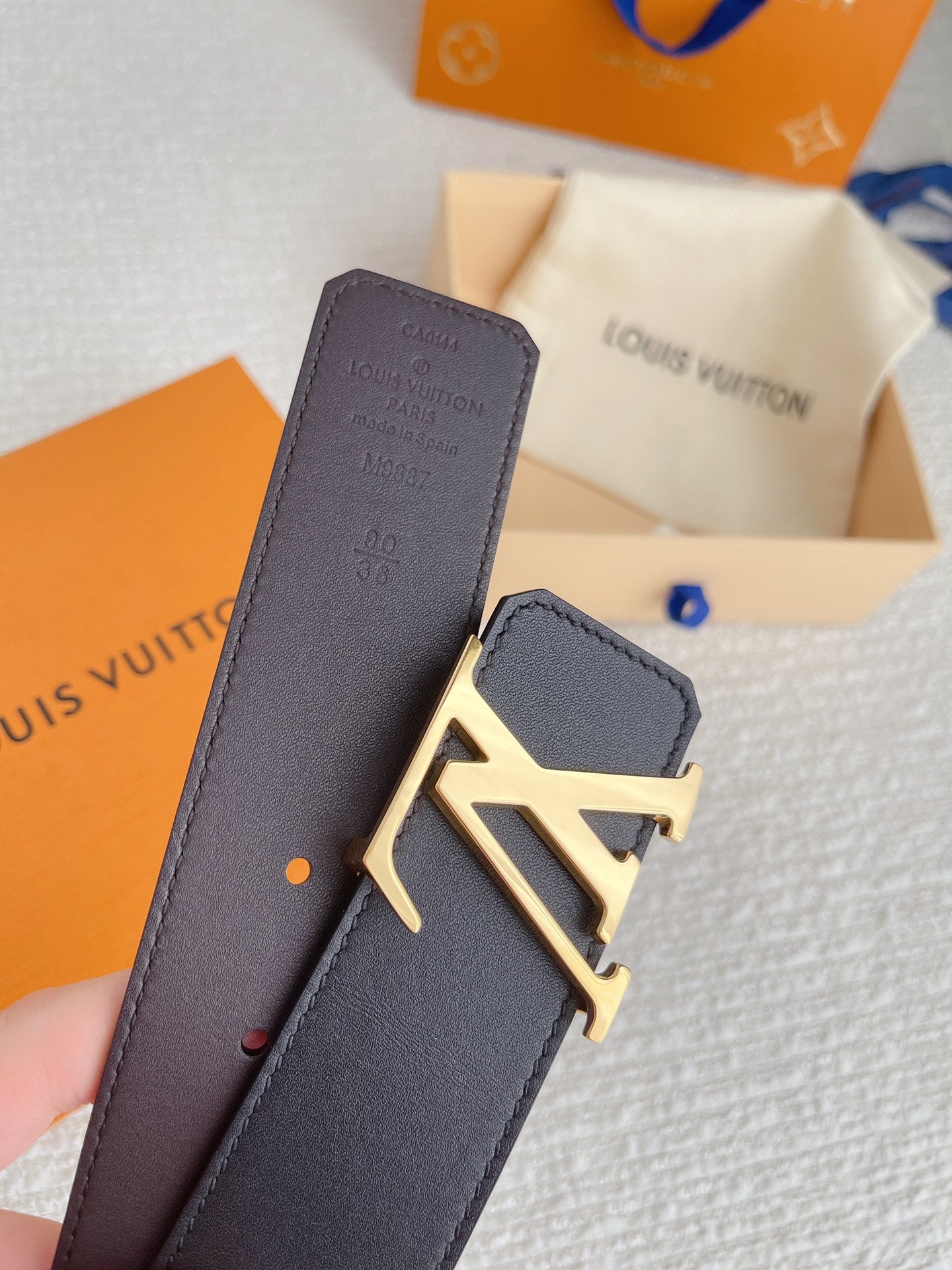 Louis Vuitton LV Initials 40mm Reversible Belt - Black Leather with Gold Buckle, Includes Box and Packaging