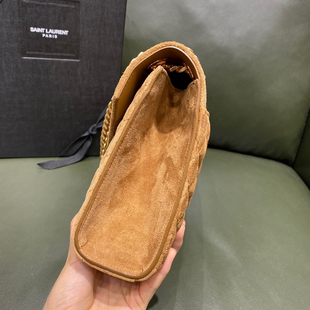 Saint Laurent Envelope Medium Bag in Quilted Suede - Tan