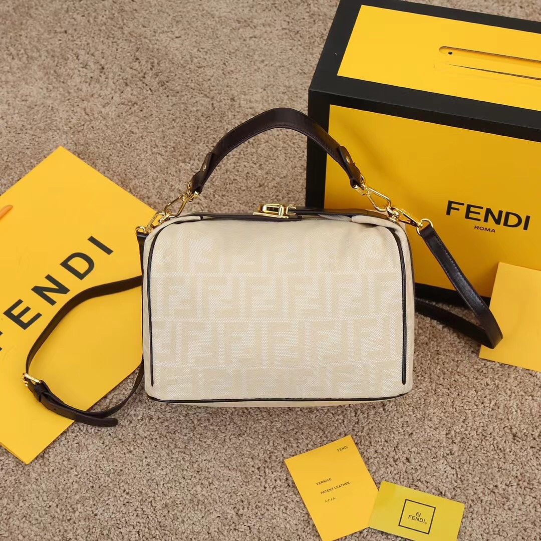 Fendi Women's White Zucca Monogram Canvas Mini Boston Handbag