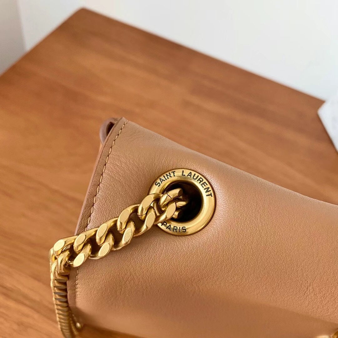 Saint Laurent YSL Tan Leather Shoulder Bag with Gold Chain Strap
